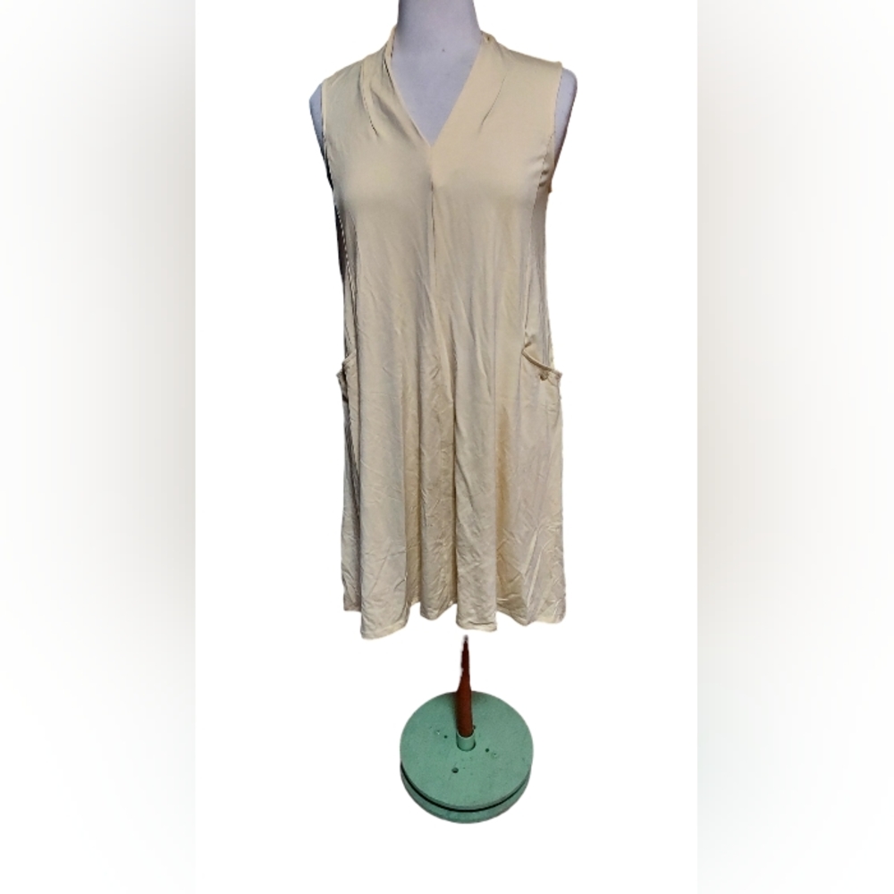 J Jill Wearever Collection SP Midi Dress Yellow Tank Pockets Rayon Lycra…